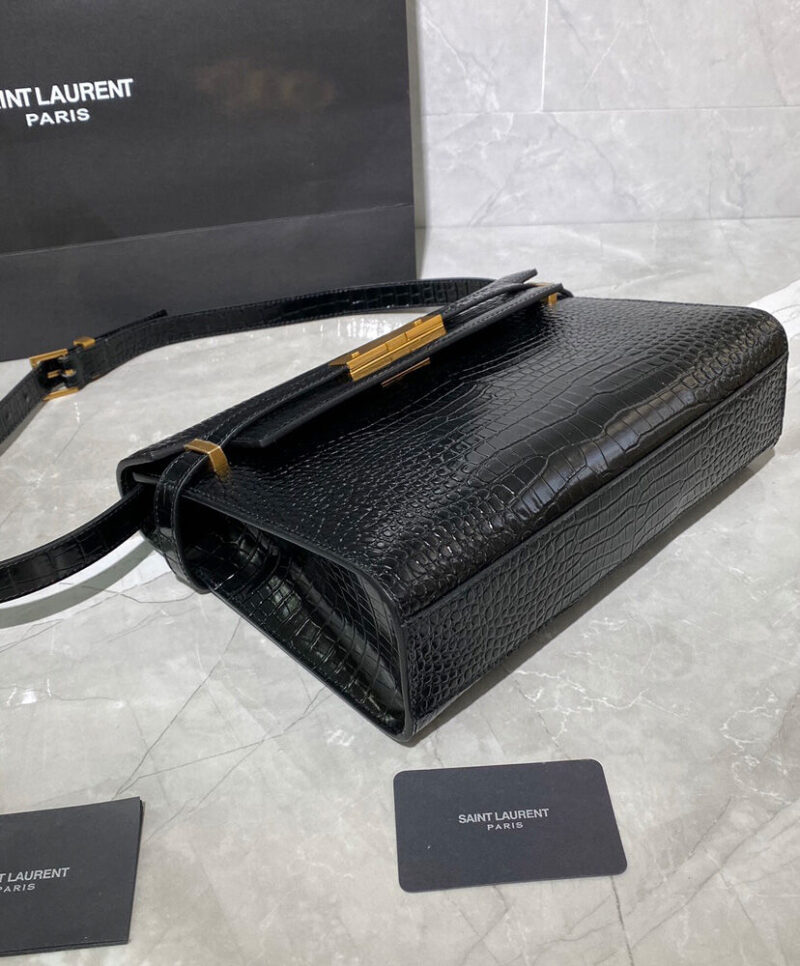 Saint Laurent Manhattan Shoulder Bag In Crocodile-embossed Shiny Leather 579271 Black